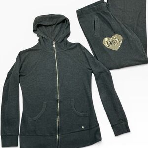 Victoria's Secret Charcoal Gray Zip Hoodie with Gold Sequin Angel Wing Detail SP